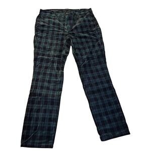 Talbots Velveteen Straight Leg Pants Tartan Plaid Green Black Women's 14W New